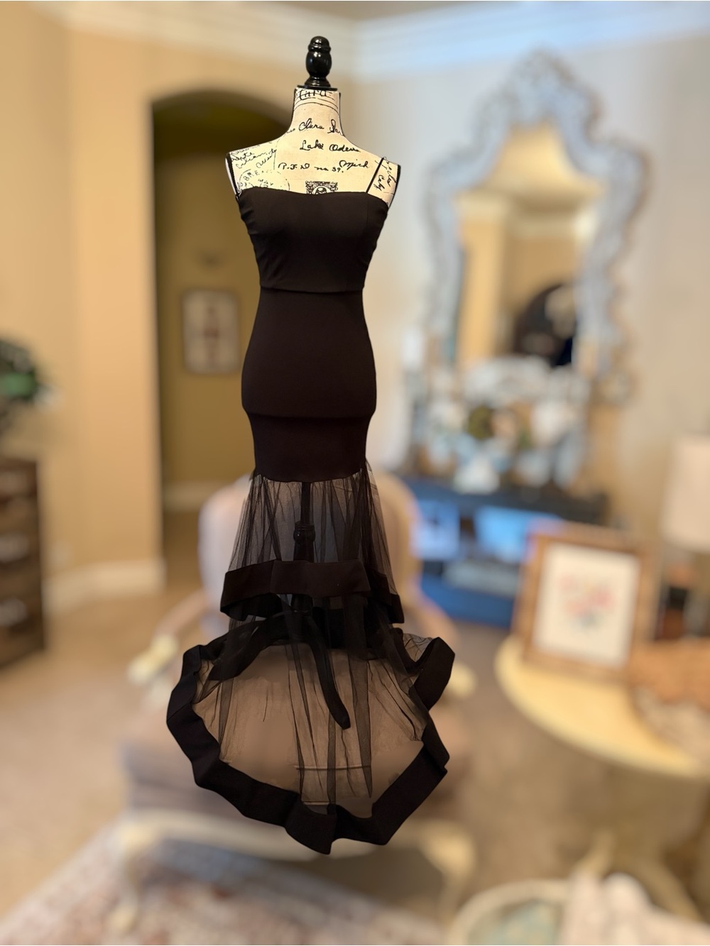 Fashion Nova Black Strapless Mesh-Hem Maxi Dress